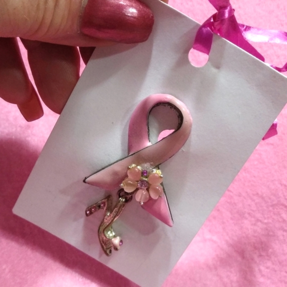 Avon Pink Awareness Ribbon & Crystal Sandal Brooch Modified (clone listing) - Picture 6 of 16